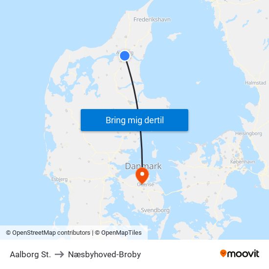 Aalborg St. to Næsbyhoved-Broby map