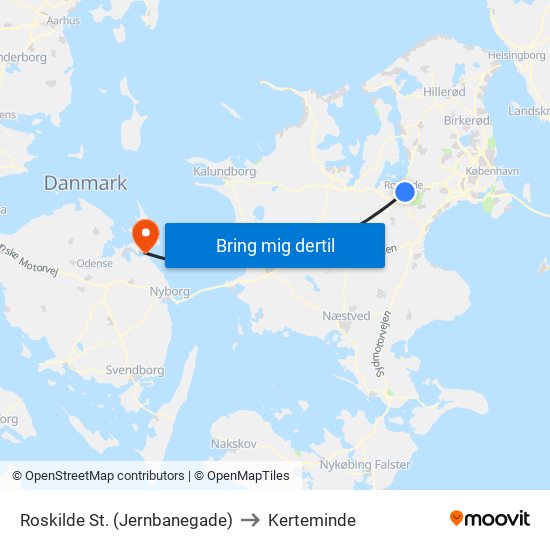 Roskilde St. (Jernbanegade) to Kerteminde map