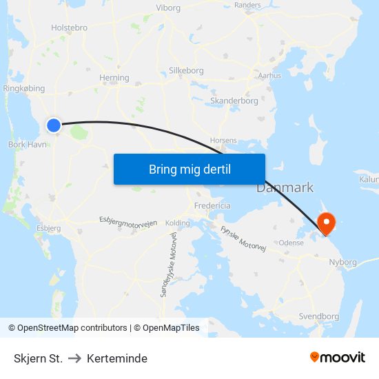 Skjern St. to Kerteminde map