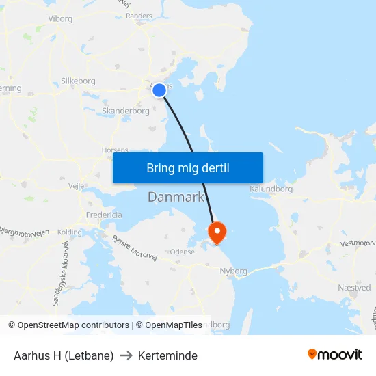 Aarhus H (Letbane) to Kerteminde map