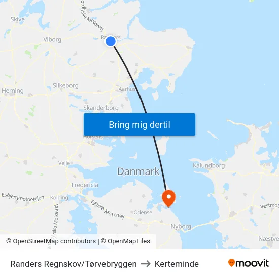 Randers Regnskov/Tørvebryggen to Kerteminde map
