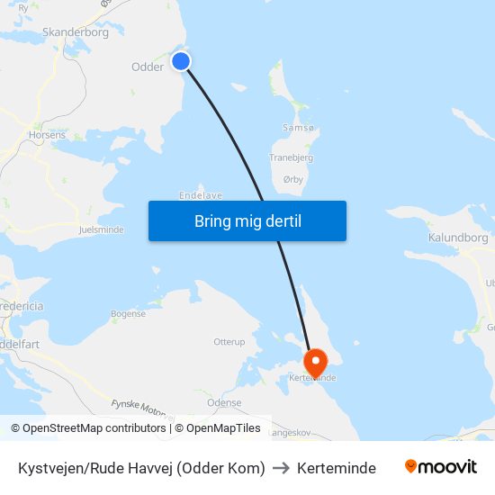 Kystvejen/Rude Havvej (Odder Kom) to Kerteminde map