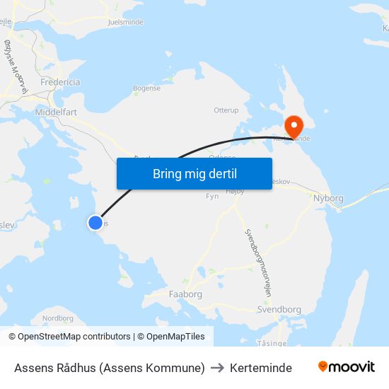 Assens Rådhus (Assens Kommune) to Kerteminde map