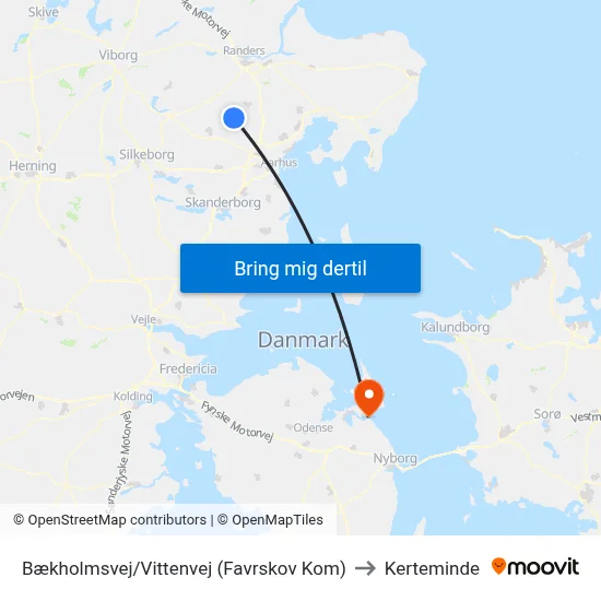 Bækholmsvej/Vittenvej (Favrskov Kom) to Kerteminde map