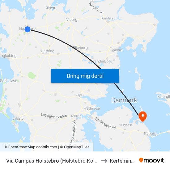 Via Campus Holstebro (Holstebro Kom) to Kerteminde map