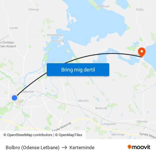 Bolbro (Odense Letbane) to Kerteminde map