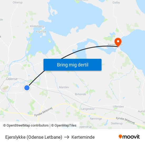 Ejerslykke (Odense Letbane) to Kerteminde map