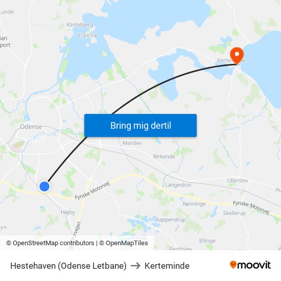 Hestehaven (Odense Letbane) to Kerteminde map