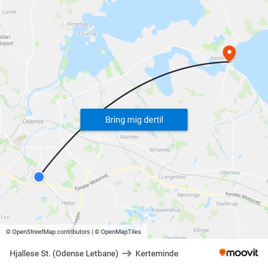 Hjallese St. (Odense Letbane) to Kerteminde map