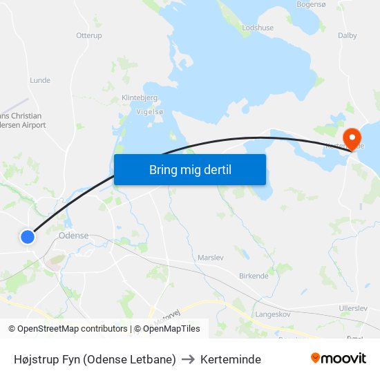 Højstrup Fyn (Odense Letbane) to Kerteminde map