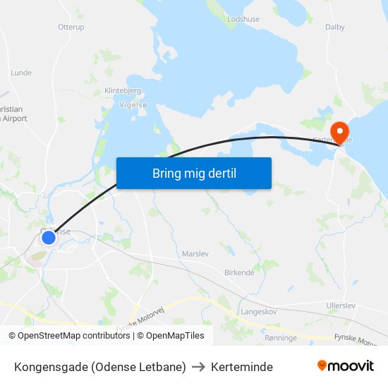 Kongensgade (Odense Letbane) to Kerteminde map