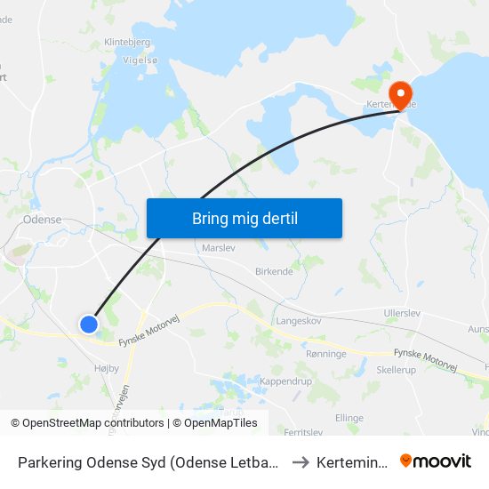 Parkering Odense Syd (Odense Letbane) to Kerteminde map