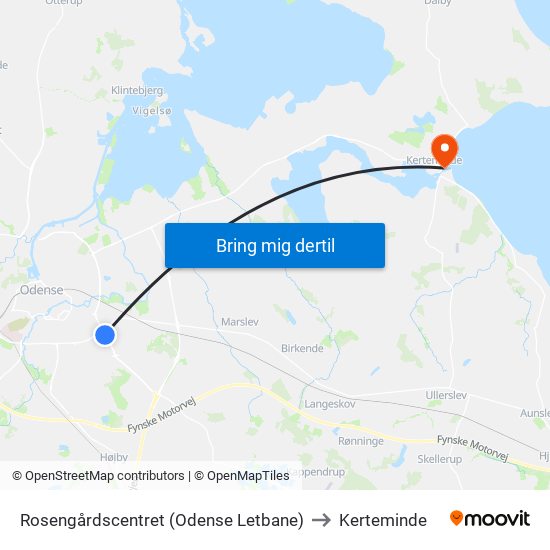 Rosengårdscentret (Odense Letbane) to Kerteminde map
