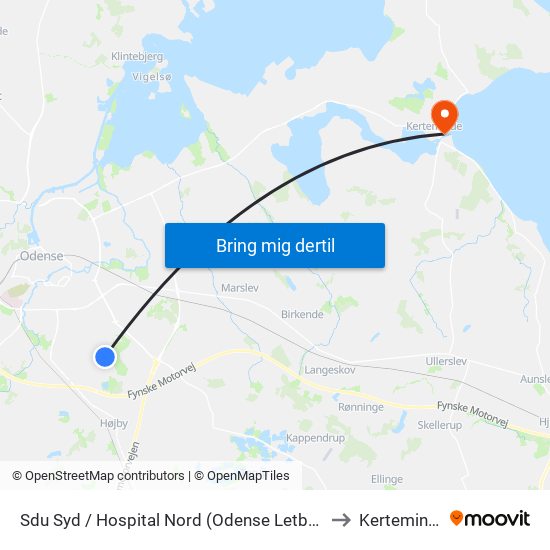 Sdu Syd / Hospital Nord (Odense Letbane) to Kerteminde map