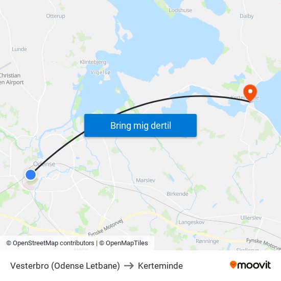 Vesterbro (Odense Letbane) to Kerteminde map