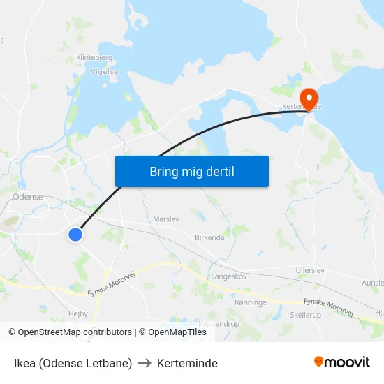 Ikea (Odense Letbane) to Kerteminde map