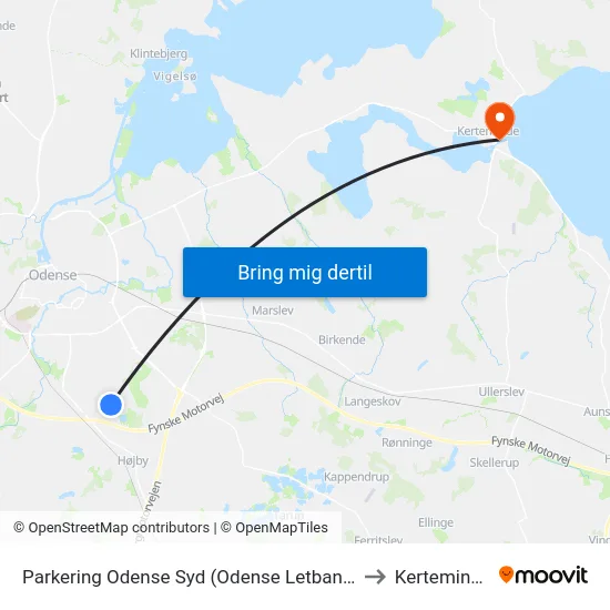 Parkering Odense Syd (Odense Letbane) to Kerteminde map