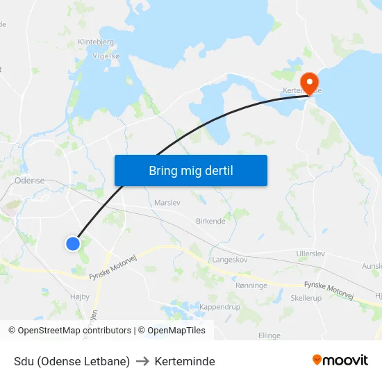 Sdu (Odense Letbane) to Kerteminde map
