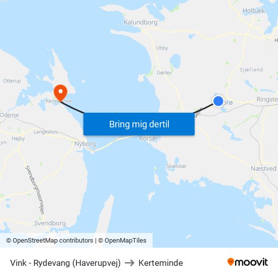 Vink - Rydevang (Haverupvej) to Kerteminde map