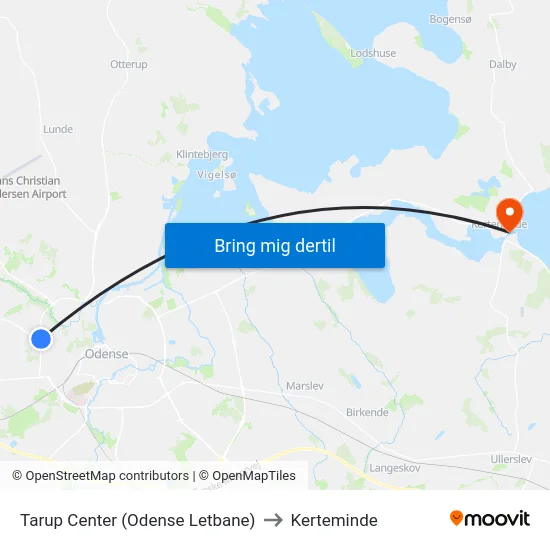 Tarup Center (Odense Letbane) to Kerteminde map