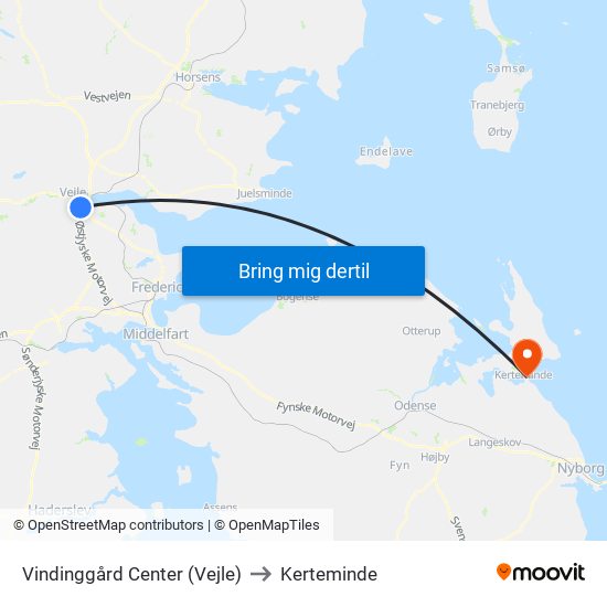 Vindinggård Center (Vejle) to Kerteminde map