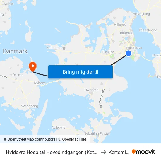 Hvidovre Hospital Hovedindgangen (Kettegård Allé) to Kerteminde map
