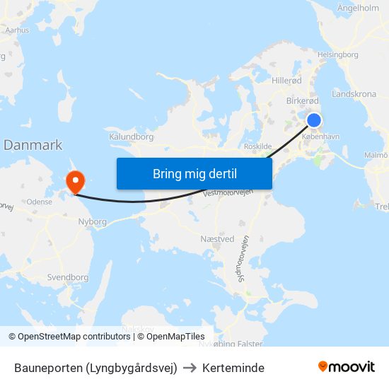Bauneporten (Lyngbygårdsvej) to Kerteminde map