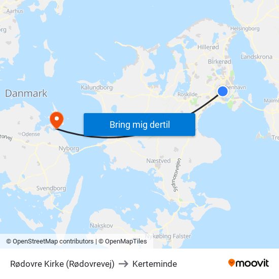 Rødovre Kirke (Rødovrevej) to Kerteminde map