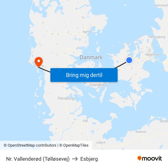 Nr. Vallenderød (Tølløsevej) to Esbjerg map