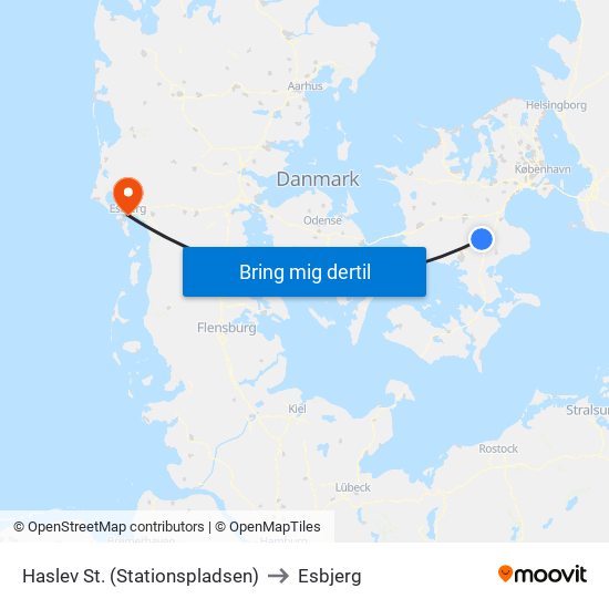 Haslev St. (Stationspladsen) to Esbjerg map