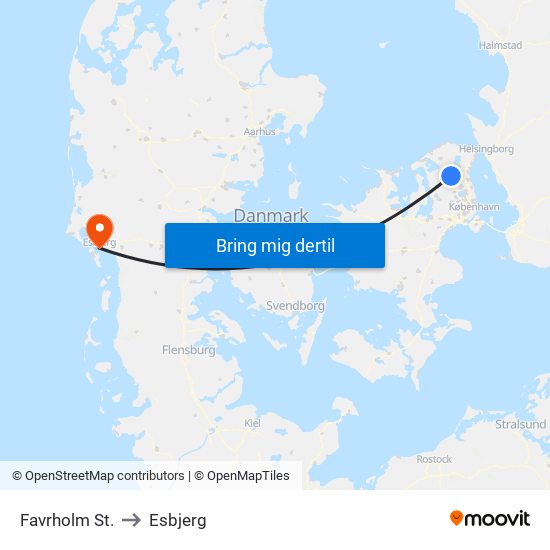 Favrholm St. to Esbjerg map