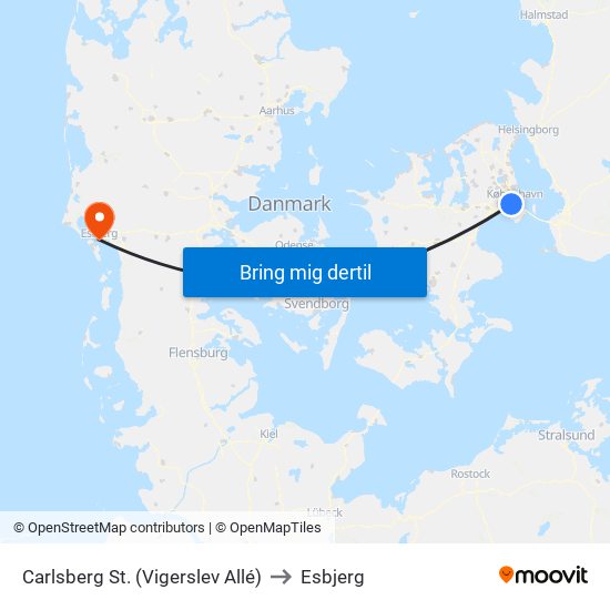 Carlsberg St. (Vigerslev Allé) to Esbjerg map