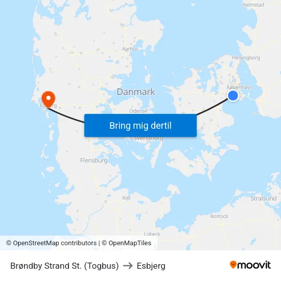 Brøndby Strand St. (Togbus) to Esbjerg map