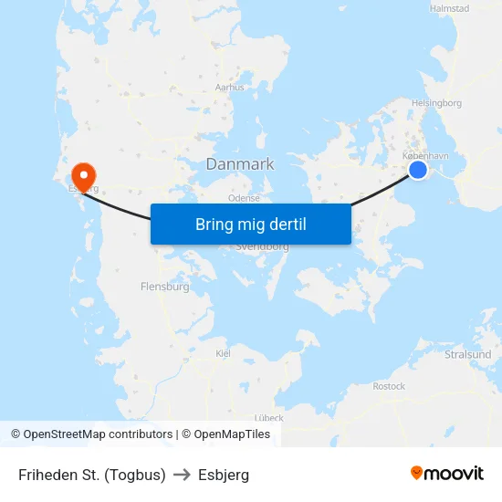 Friheden St. (Togbus) to Esbjerg map