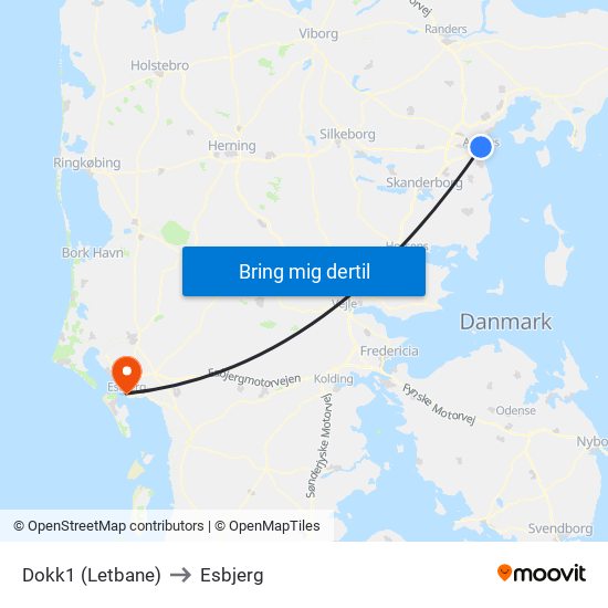 Dokk1 (Letbane) to Esbjerg map