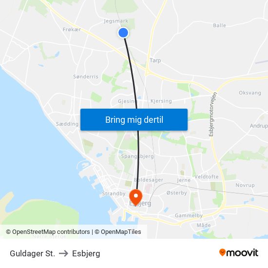 Guldager St. to Esbjerg map