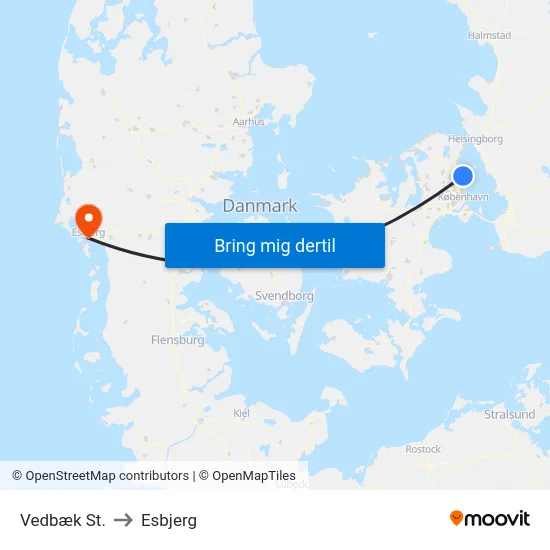 Vedbæk St. to Esbjerg map