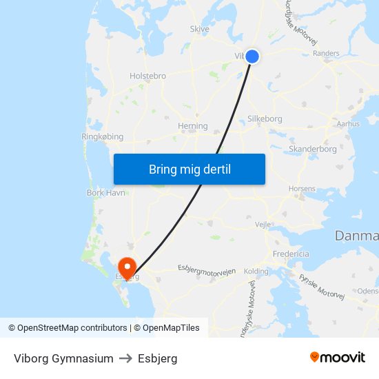 Viborg Gymnasium to Esbjerg map