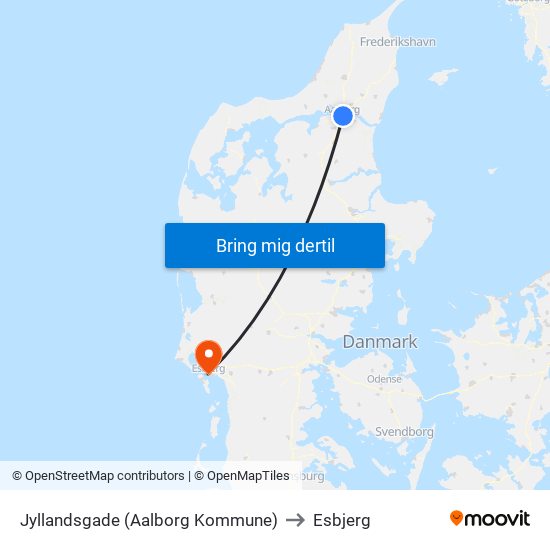 Jyllandsgade (Aalborg Kommune) to Esbjerg map