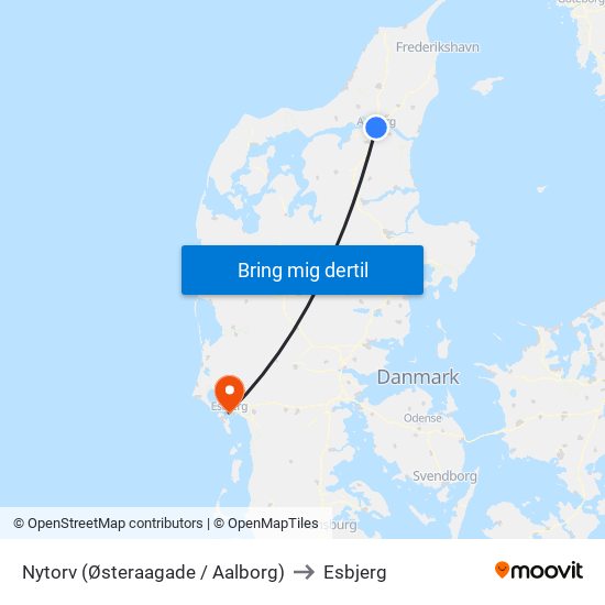 Nytorv (Østeraagade / Aalborg) to Esbjerg map