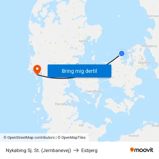Nykøbing Sj. St. (Jernbanevej) to Esbjerg map