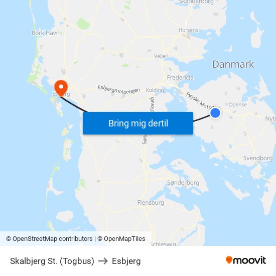 Skalbjerg St. (Togbus) to Esbjerg map