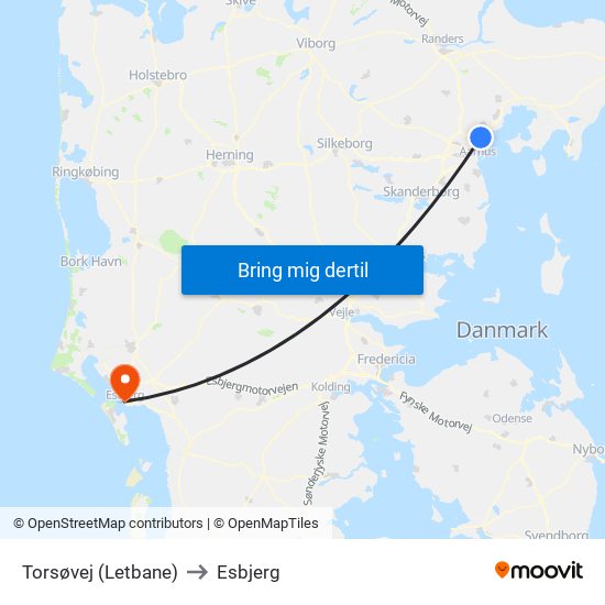 Torsøvej (Letbane) to Esbjerg map