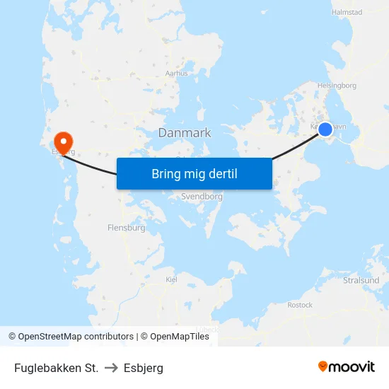 Fuglebakken St. to Esbjerg map