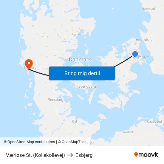 Værløse St. (Kollekollevej) to Esbjerg map