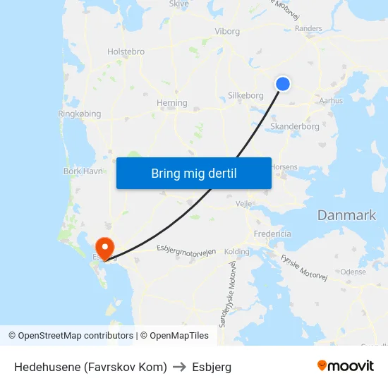 Hedehusene (Favrskov Kom) to Esbjerg map