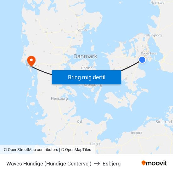 Waves Hundige (Hundige Centervej) to Esbjerg map