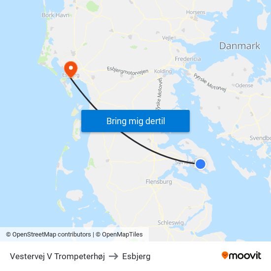 Vestervej V Trompeterhøj to Esbjerg map