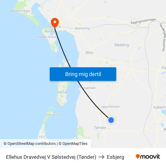 Ellehus Dravedvej V Sølstedvej (Tønder) to Esbjerg map