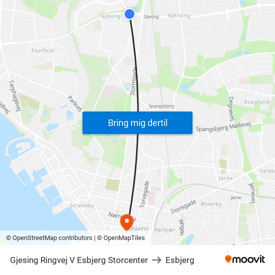 Gjesing Ringvej V Esbjerg Storcenter to Esbjerg map